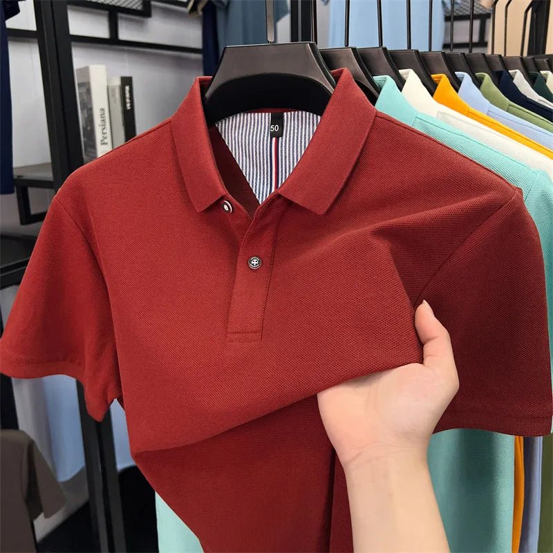 SaneShoppe - 100% pure cotton high - end short sleeve polo shirt men's summer fashion new breathable Korean business casual golf brand T-shirt