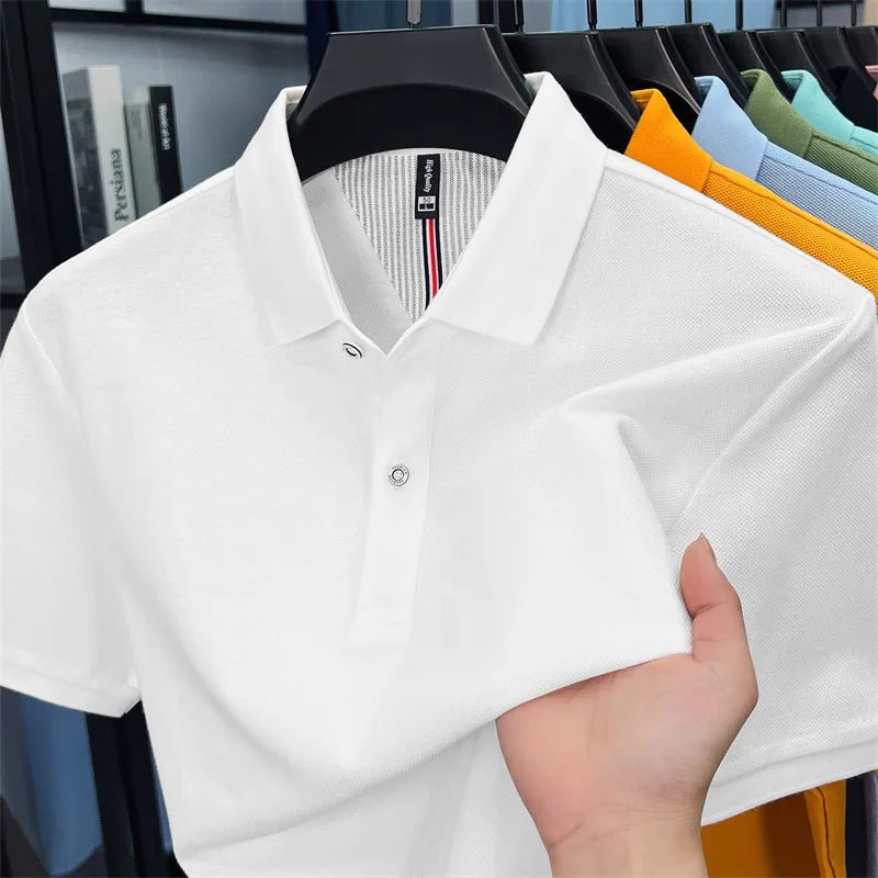 SaneShoppe - 100% pure cotton high - end short sleeve polo shirt men's summer fashion new breathable Korean business casual golf brand T-shirt