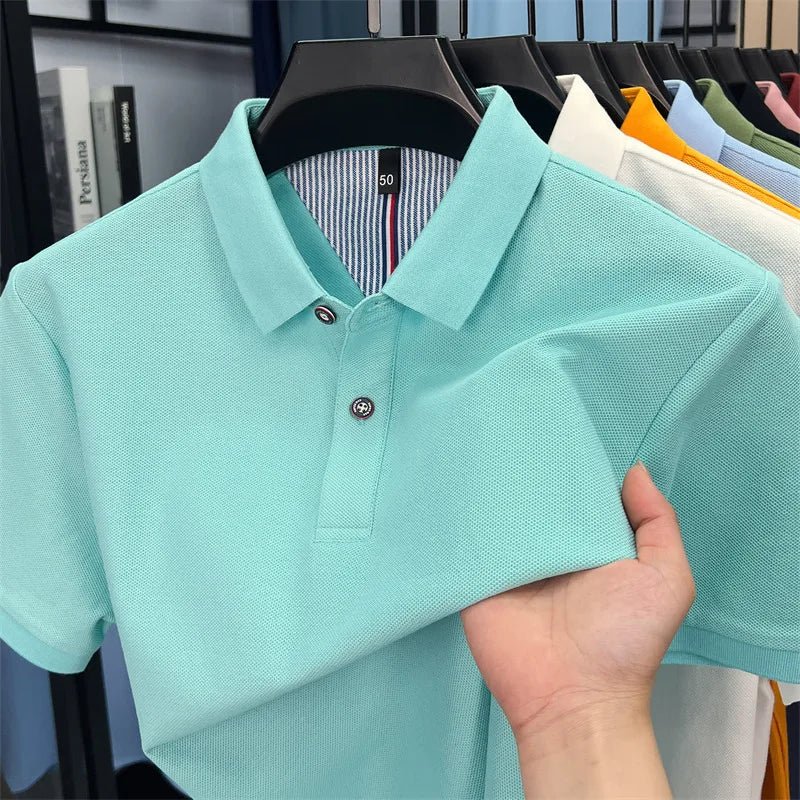 SaneShoppe - 100% pure cotton high - end short sleeve polo shirt men's summer fashion new breathable Korean business casual golf brand T-shirt