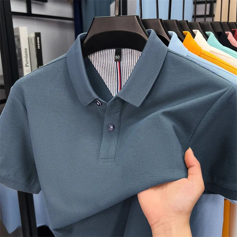 SaneShoppe - 100% pure cotton high - end short sleeve polo shirt men's summer fashion new breathable Korean business casual golf brand T-shirt