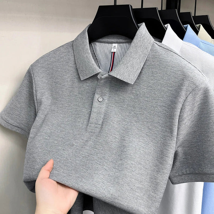 SaneShoppe - 100% pure cotton high - end short sleeve polo shirt men's summer fashion new breathable Korean business casual golf brand T-shirt