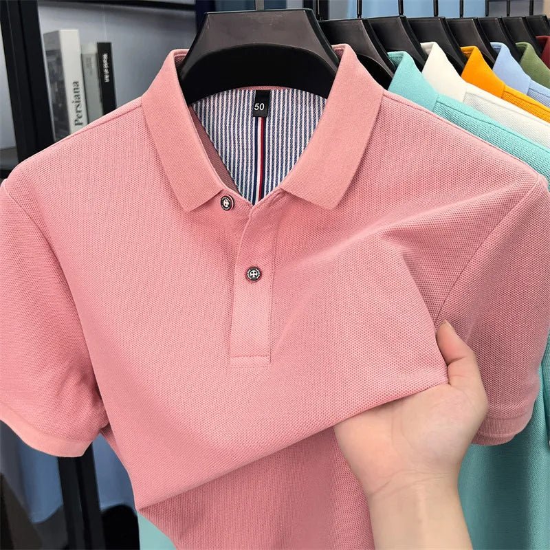 SaneShoppe - 100% pure cotton high - end short sleeve polo shirt men's summer fashion new breathable Korean business casual golf brand T-shirt