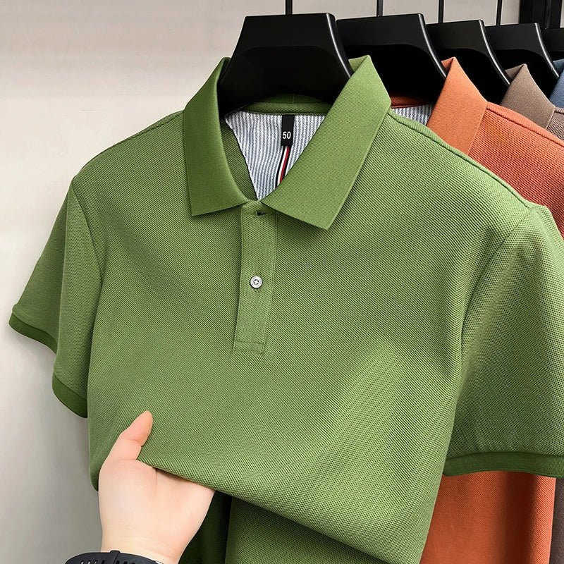 SaneShoppe - 100% pure cotton high - end short sleeve polo shirt men's summer fashion new breathable Korean business casual golf brand T-shirt