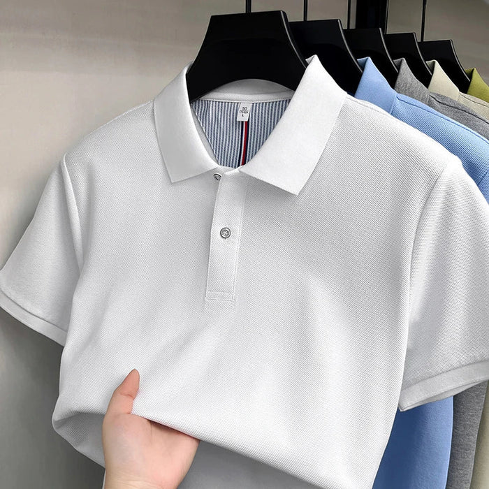SaneShoppe - 100% pure cotton high - end short sleeve polo shirt men's summer fashion new breathable Korean business casual golf brand T-shirt