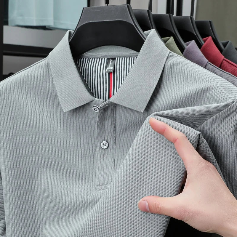 SaneShoppe - 100% pure cotton short sleeved men's polo shirt summer boutique fashion high - quality top solid color collar back striped T-shirt