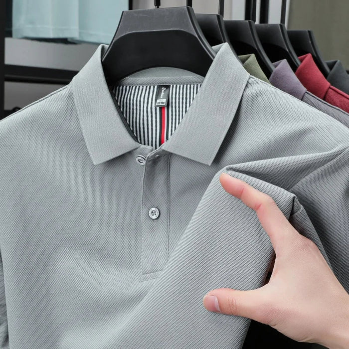 SaneShoppe - 100% pure cotton short sleeved men's polo shirt summer boutique fashion high - quality top solid color collar back striped T-shirt