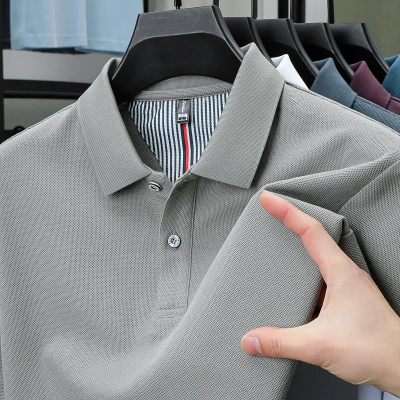 SaneShoppe - 100% pure cotton short sleeved men's polo shirt summer boutique fashion high - quality top solid color collar back striped T-shirt