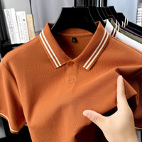 SaneShoppe-Men's Striped Collar Cotton Polo Shirt - Summer Fashion, High Quality & Breathable