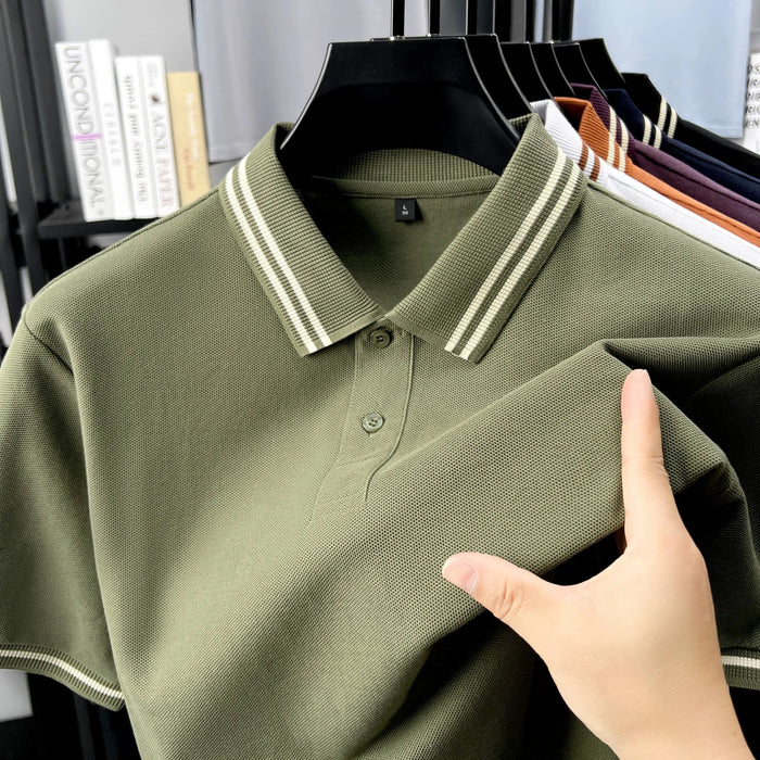 SaneShoppe-Men's Striped Collar Cotton Polo Shirt - Summer Fashion, High Quality & Breathable