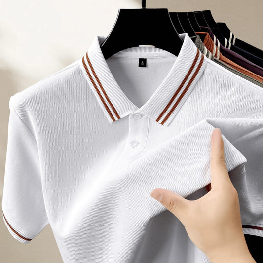 SaneShoppe-Men's Striped Collar Cotton Polo Shirt - Summer Fashion, High Quality & Breathable
