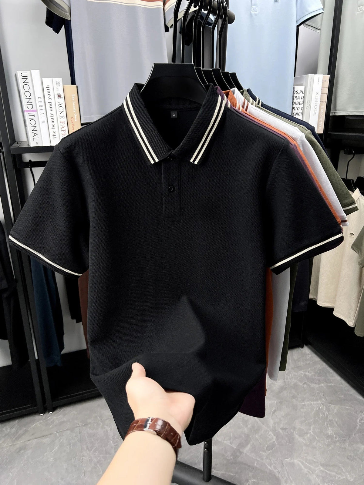 SaneShoppe-Men's Striped Collar Cotton Polo Shirt - Summer Fashion, High Quality & Breathable