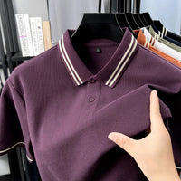 SaneShoppe-Men's Striped Collar Cotton Polo Shirt - Summer Fashion, High Quality & Breathable