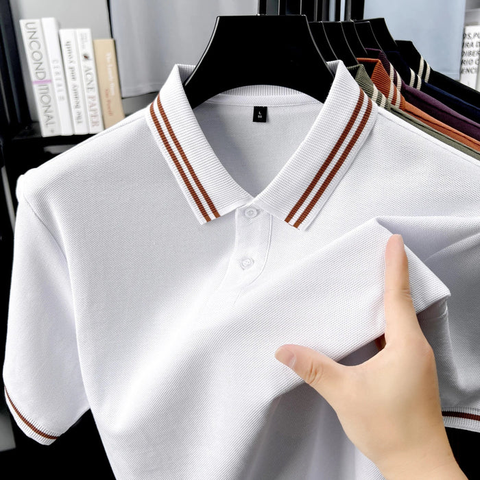 SaneShoppe-Men's Striped Collar Cotton Polo Shirt - Summer Fashion, High Quality & Breathable