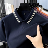 SaneShoppe-Men's Striped Collar Cotton Polo Shirt - Summer Fashion, High Quality & Breathable