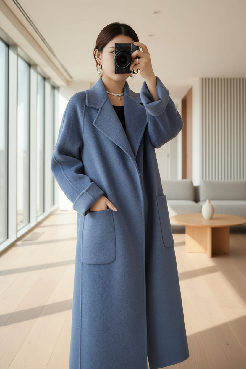 SaneShoppe - 100% Wool Coat Women's Wear 2025 Autumn/Winter Fashion Temperament Double sided Cashmere Coats with Belt Elegant Long Overcoat