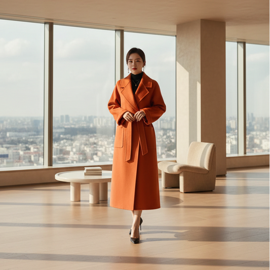 SaneShoppe - 100% Wool Coat Women's Wear 2025 Autumn/Winter Fashion Temperament Double sided Cashmere Coats with Belt Elegant Long Overcoat