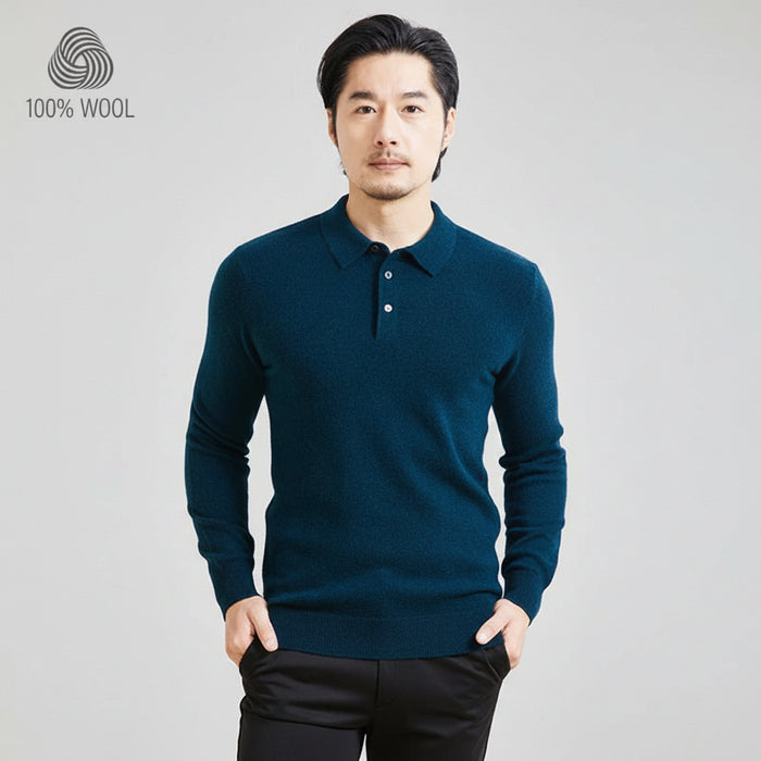 SaneShoppe - 100% Wool. High - quality Men's Warm Sweater, Business Casual Stretchable POLO Shirt, Fall/winter Pullover Knitted Sweater.