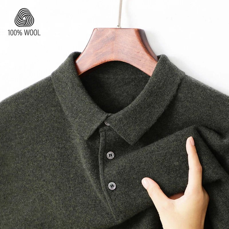 SaneShoppe - 100% Wool. High - quality Men's Warm Sweater, Business Casual Stretchable POLO Shirt, Fall/winter Pullover Knitted Sweater.