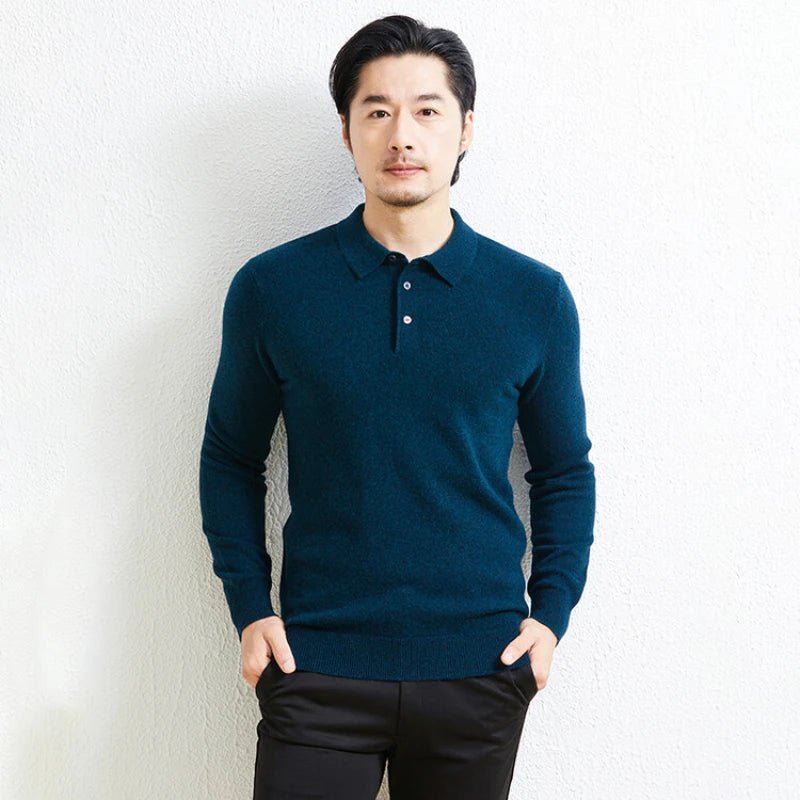SaneShoppe - 100% Wool. High - quality Men's Warm Sweater, Business Casual Stretchable POLO Shirt, Fall/winter Pullover Knitted Sweater.