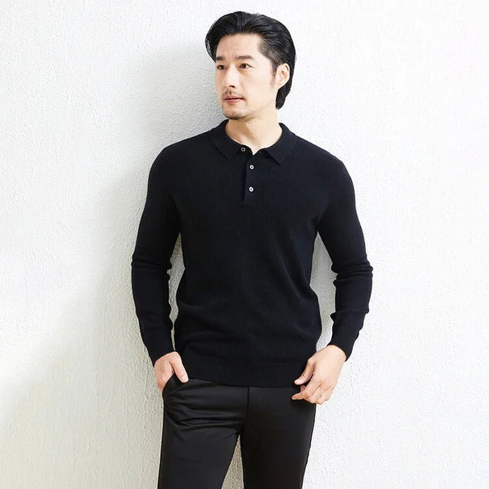 SaneShoppe - 100% Wool. High - quality Men's Warm Sweater, Business Casual Stretchable POLO Shirt, Fall/winter Pullover Knitted Sweater.