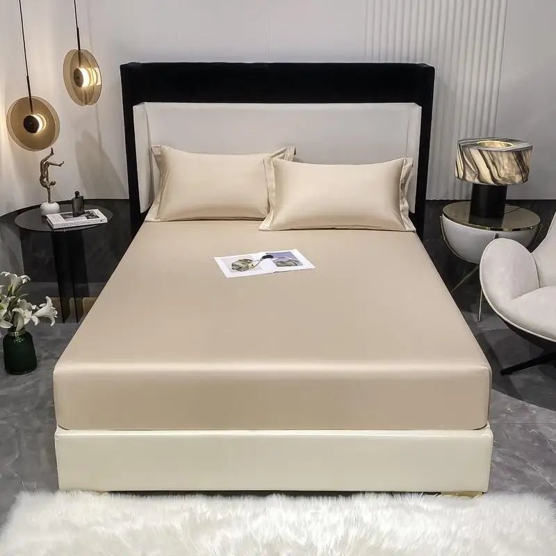 SaneShoppe - 1000TC Premium Egyptian Cotton Fitted Sheet Elastic Bed Sheet, Solid Plain Long Staple Natural Cotton Bed Sheet Pillowcases