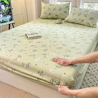 SaneShoppe-Floral Printed Fitted Bed Sheet, 100% Cotton, Single/Queen/King Size