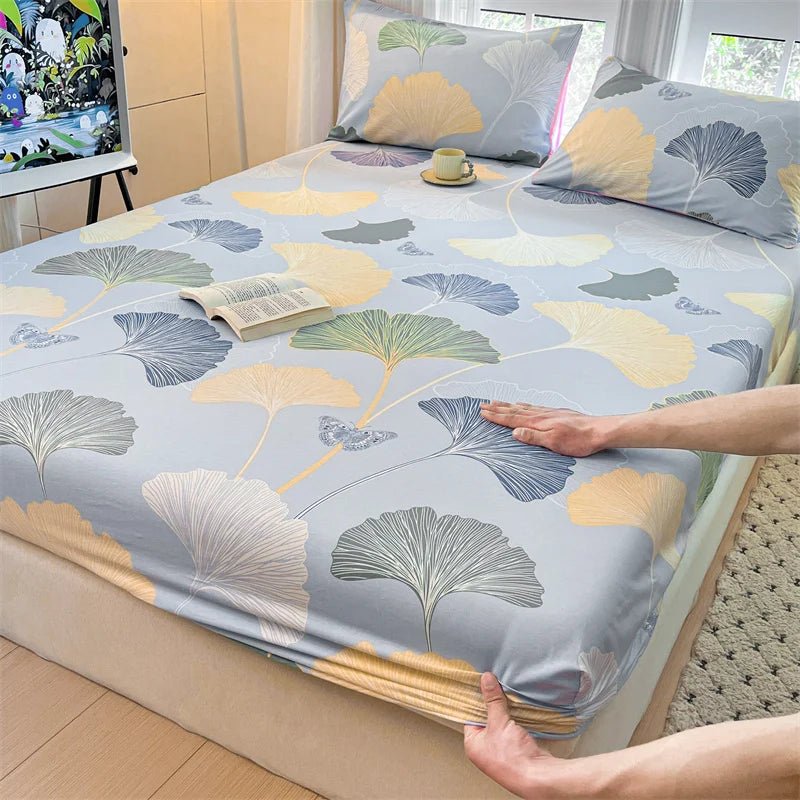 SaneShoppe-Floral Printed Fitted Bed Sheet, 100% Cotton, Single/Queen/King Size