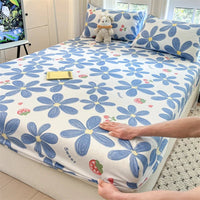 SaneShoppe-Floral Printed Fitted Bed Sheet, 100% Cotton, Single/Queen/King Size