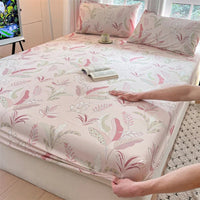 SaneShoppe-Floral Printed Fitted Bed Sheet, 100% Cotton, Single/Queen/King Size