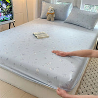 SaneShoppe-Floral Printed Fitted Bed Sheet, 100% Cotton, Single/Queen/King Size