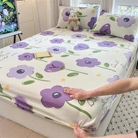 SaneShoppe-Floral Printed Fitted Bed Sheet, 100% Cotton, Single/Queen/King Size