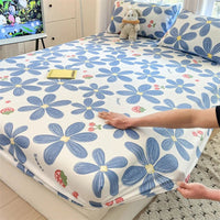 SaneShoppe-Floral Printed Fitted Bed Sheet, 100% Cotton, Single/Queen/King Size