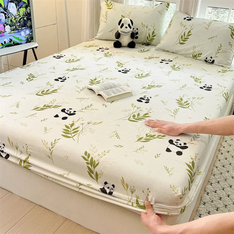 SaneShoppe-Floral Printed Fitted Bed Sheet, 100% Cotton, Single/Queen/King Size