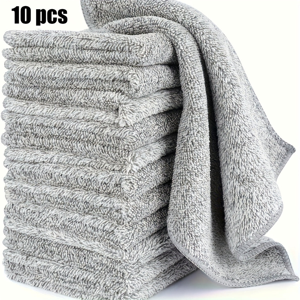 SaneShoppe - 10pcs Ultra - Absorbent Quick - Dry Microfiber Cleaning Cloths - Thick Bamboo Charcoal Fiber Towels for Cars & Kitchens, Non - Stick Oil, Washable & Reusable