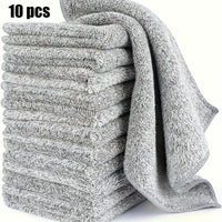 SaneShoppe - 10pcs Ultra - Absorbent Quick - Dry Microfiber Cleaning Cloths - Thick Bamboo Charcoal Fiber Towels for Cars & Kitchens, Non - Stick Oil, Washable & Reusable