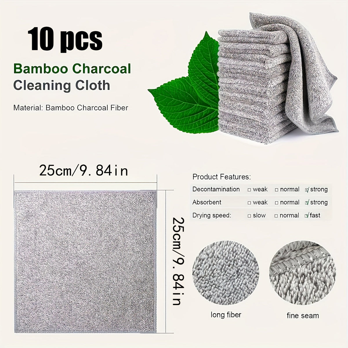 SaneShoppe - 10pcs Ultra - Absorbent Quick - Dry Microfiber Cleaning Cloths - Thick Bamboo Charcoal Fiber Towels for Cars & Kitchens, Non - Stick Oil, Washable & Reusable
