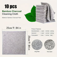 SaneShoppe - 10pcs Ultra - Absorbent Quick - Dry Microfiber Cleaning Cloths - Thick Bamboo Charcoal Fiber Towels for Cars & Kitchens, Non - Stick Oil, Washable & Reusable