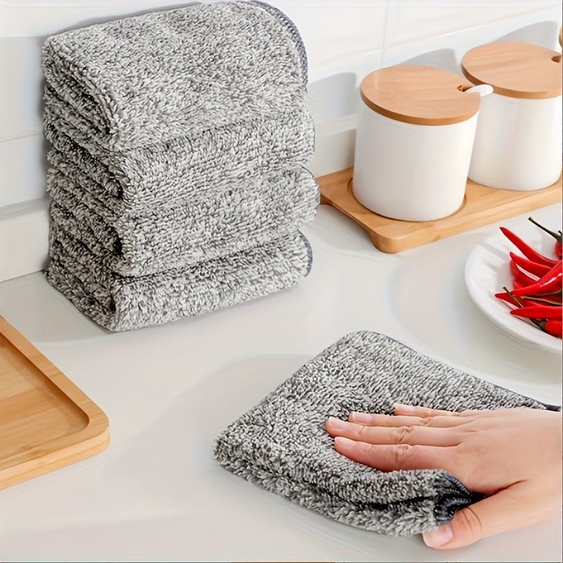 SaneShoppe - 10pcs Ultra - Absorbent Quick - Dry Microfiber Cleaning Cloths - Thick Bamboo Charcoal Fiber Towels for Cars & Kitchens, Non - Stick Oil, Washable & Reusable