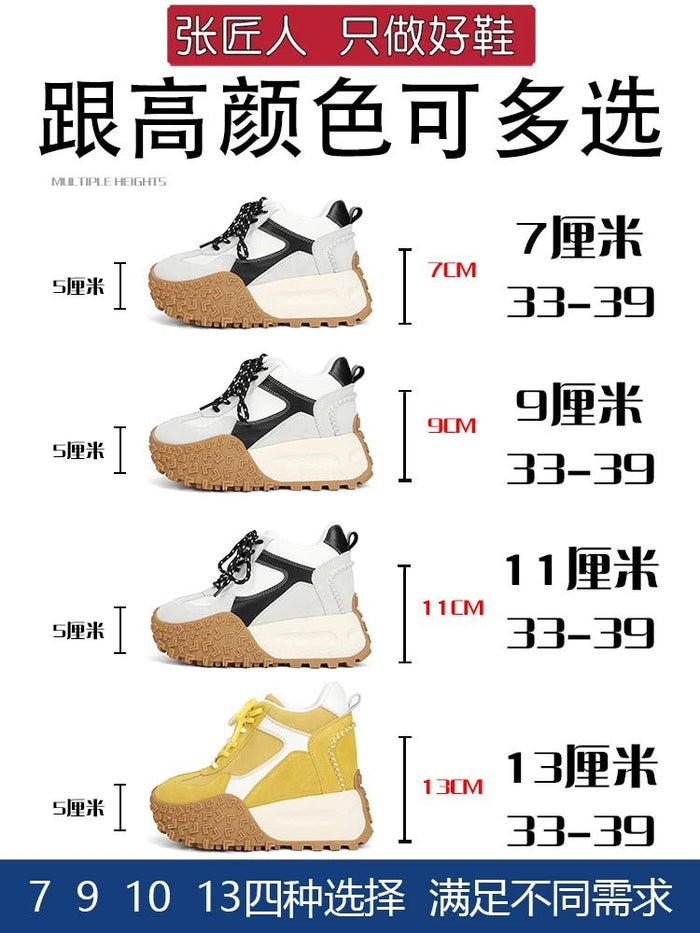 SaneShoppe - 13cm Platform Elevator Shoes Women Chunky Sneakers Casual Shoes 9cm Increasing Shoes Genuine Leather Luxury Design Sneaker