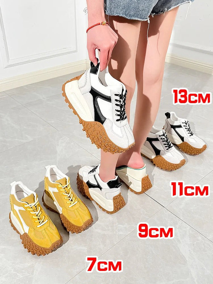 SaneShoppe - 13cm Platform Elevator Shoes Women Chunky Sneakers Casual Shoes 9cm Increasing Shoes Genuine Leather Luxury Design Sneaker