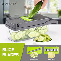 SaneShoppe - 1pc KEMORELA 12 - in - 1 Vegetable Chopper, Manual Food Dicer with Container, Hand Guard, and Drain Basket, Uncharged Kitchen Cutter for Onion Slicing, Versatile Plastic Vegetable Cutter, Food Contact Safe