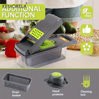 SaneShoppe - 1pc KEMORELA 12 - in - 1 Vegetable Chopper, Manual Food Dicer with Container, Hand Guard, and Drain Basket, Uncharged Kitchen Cutter for Onion Slicing, Versatile Plastic Vegetable Cutter, Food Contact Safe