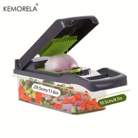 SaneShoppe - 1pc KEMORELA 12 - in - 1 Vegetable Chopper, Manual Food Dicer with Container, Hand Guard, and Drain Basket, Uncharged Kitchen Cutter for Onion Slicing, Versatile Plastic Vegetable Cutter, Food Contact Safe