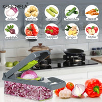 SaneShoppe - 1pc KEMORELA 12 - in - 1 Vegetable Chopper, Manual Food Dicer with Container, Hand Guard, and Drain Basket, Uncharged Kitchen Cutter for Onion Slicing, Versatile Plastic Vegetable Cutter, Food Contact Safe