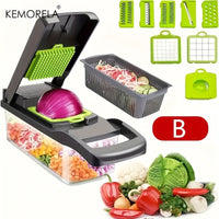 SaneShoppe - 1pc KEMORELA 12 - in - 1 Vegetable Chopper, Manual Food Dicer with Container, Hand Guard, and Drain Basket, Uncharged Kitchen Cutter for Onion Slicing, Versatile Plastic Vegetable Cutter, Food Contact Safe
