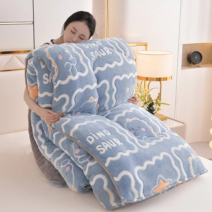 SaneShoppe - 1Pc Snowflake Velvet Skin - Friendly Milk Velvet Quilt Quilt Core Suitable for Bedroom Apartment Winter Thickeneded Warm Comfortable Fashion Print Ins Style 1.5/1.8/2/2.2m Bed