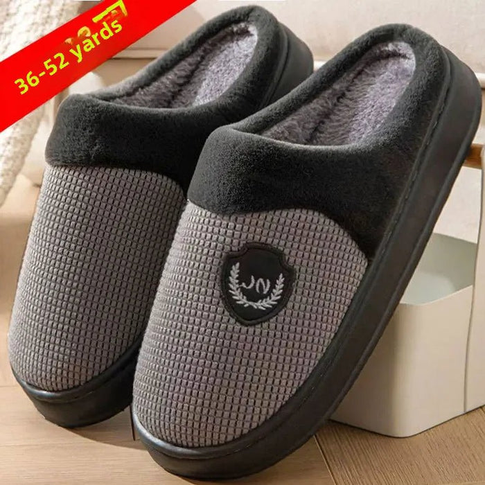 SaneShoppe - 2023 New Winter Fleece - lined Cotton Slippers For Men Women Home Use Non - slip Thick Bottom Indoor Outdoor Wear Couples Warm