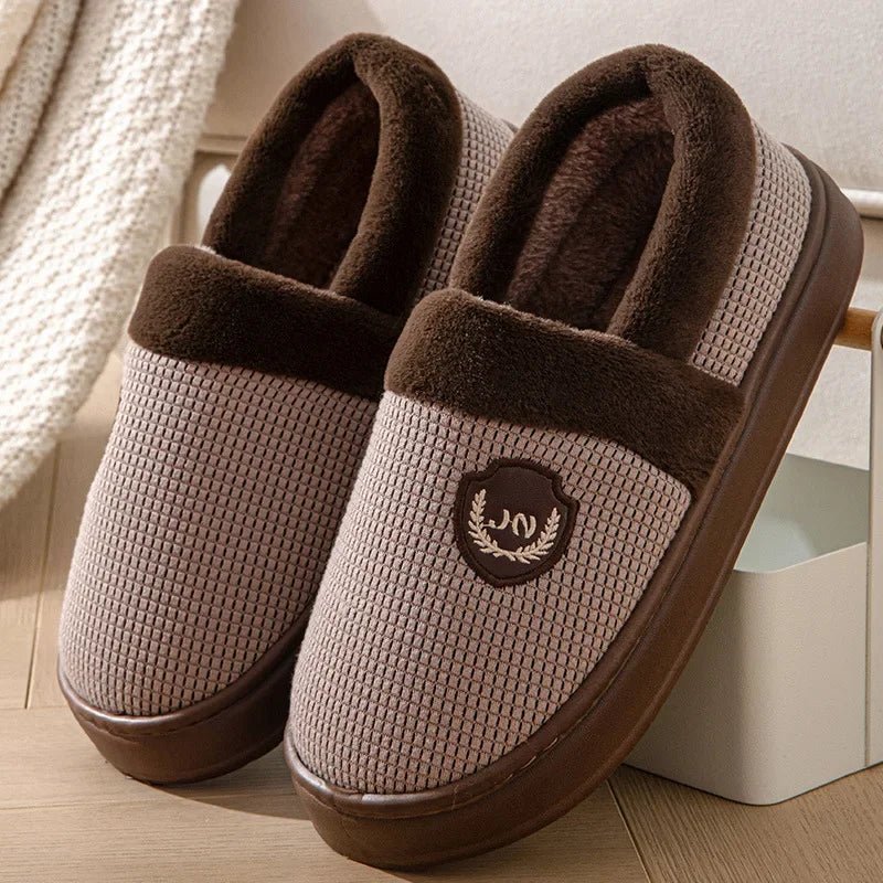 SaneShoppe - 2023 New Winter Fleece - lined Cotton Slippers For Men Women Home Use Non - slip Thick Bottom Indoor Outdoor Wear Couples Warm