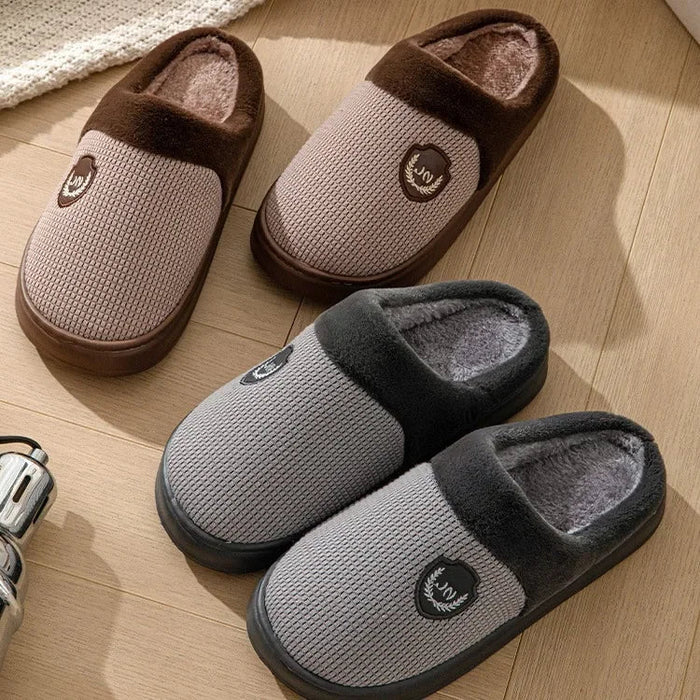 SaneShoppe - 2023 New Winter Fleece - lined Cotton Slippers For Men Women Home Use Non - slip Thick Bottom Indoor Outdoor Wear Couples Warm