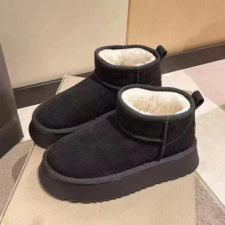 SaneShoppe - 2023 New Winter Warm Boots Fur Ladies Snow Boots Real Sheepskin Wool Low - cut Warm Fur Shoes Man and Women Winter Short Boots